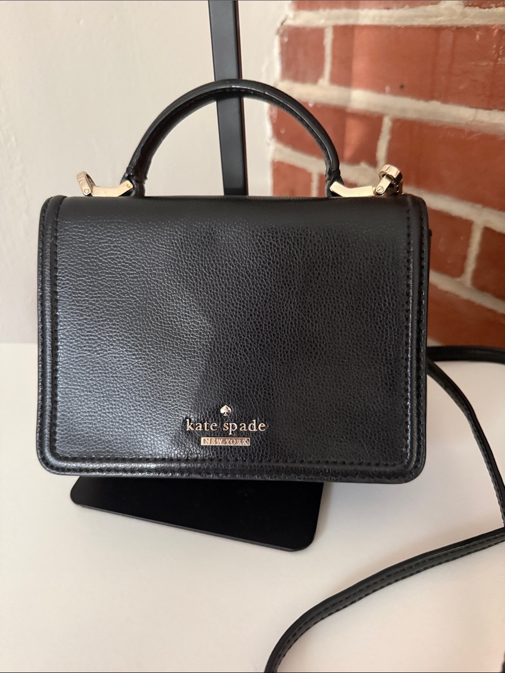 kate spade Black Leather Top-Handle Crossbody with Gold Hardware